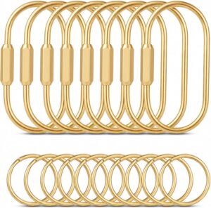 Tiezzi 8 Pack Gold Brass Carabiner Key Rings, Screw Lock Keychain Clips, Bag Charm Holders for Handbags, Purses & Tote Bags